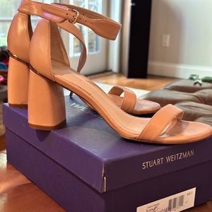 Stuart Weitzman NearlyNude Block Heel Sandals.  Worn once. Size 9.5.  Fit 9 wide